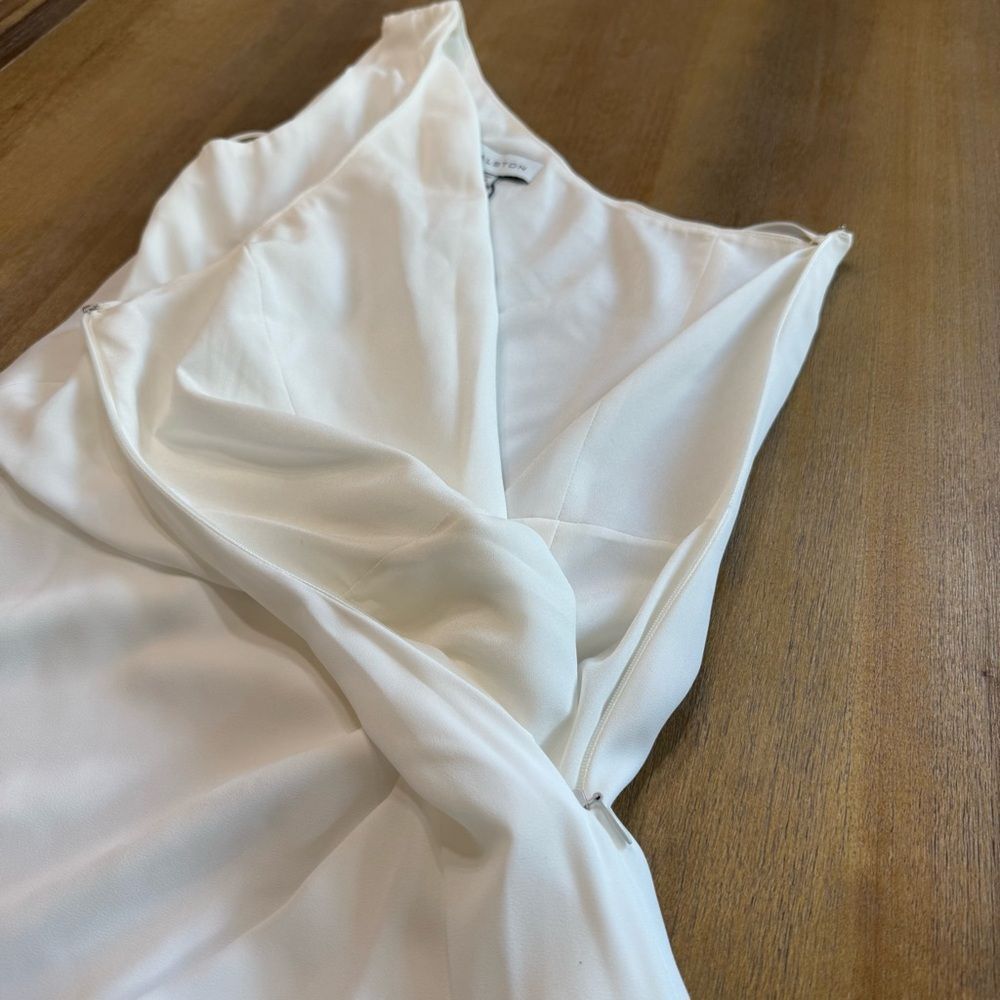 Halston Draped Maxi Dress White‎ Crepe One Shoulder Gown $553 new - Picture 10 of 14